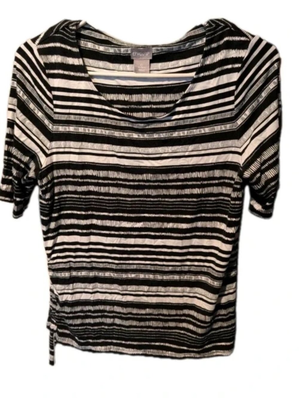 Woman's Size 0 Chicos Black And White Striped Short Sleeve Shirt